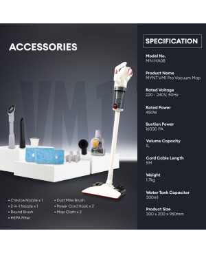 VM1 Pro 3in1 Vacuum Mop Sweep 16000PA Strong Suction Dust Mite Removal Lightweight Low Noise Self-Standing Design