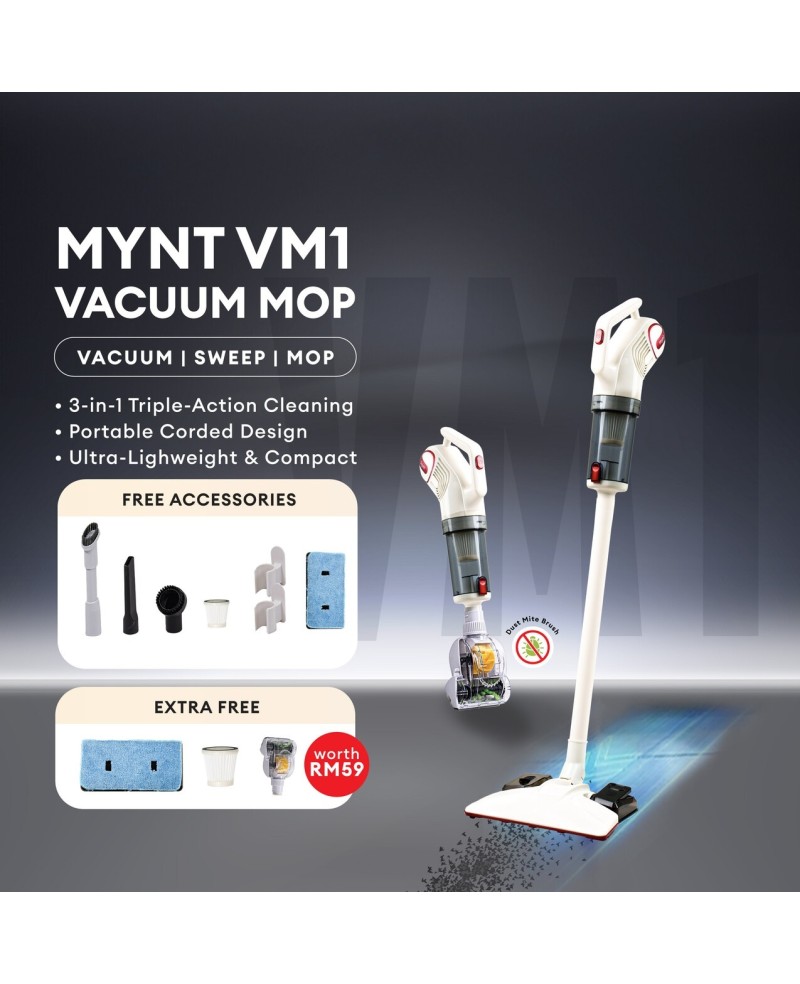 VM1 Pro 3in1 Vacuum Mop Sweep 16000PA Strong Suction Dust Mite Removal Lightweight Low Noise Self-Standing Design