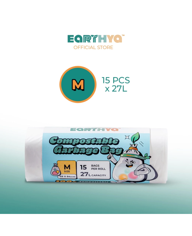Earthya Compostable Garbage Bag - M Size ( 1ctn/12rolls X 15 pcs )