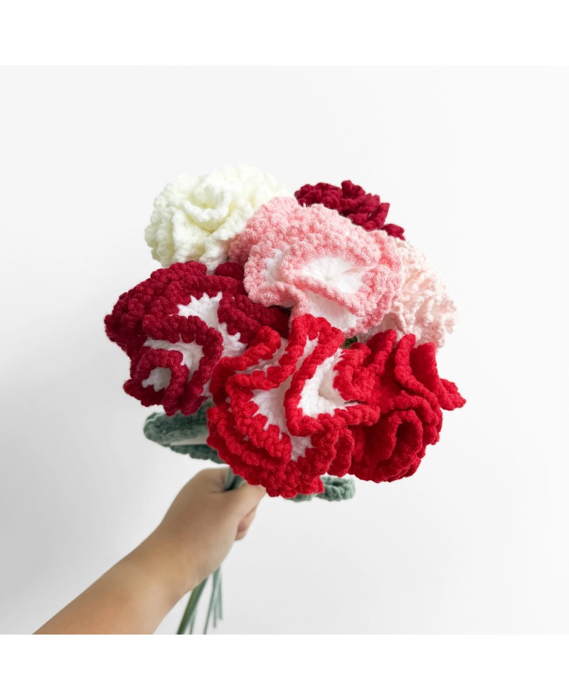 Crochet Flower Carnation For Mother's Day Flower Bouquet Gift 针织康乃馨