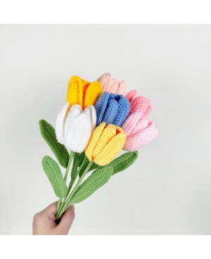 Crochet Flower Single Tulip For Flower Arrangement Florist Bouquet Decoration DIY Gift 针织郁金香