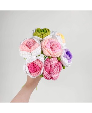 Crochet Flower Single Rose For Flower Arrangement Florist Bouquet Decoration DIY Gift 手工编织玫瑰花