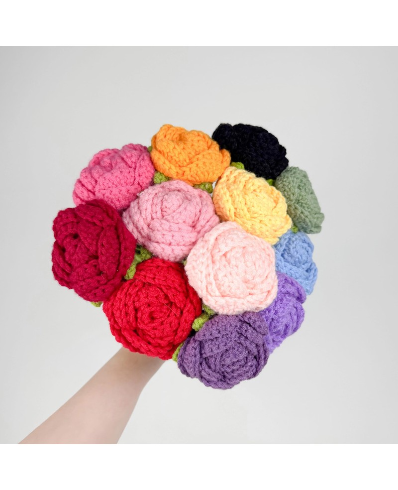 Crochet Flower Single Rose For Flower Arrangement Florist Bouquet Decoration DIY Gift 手工编织玫瑰花
