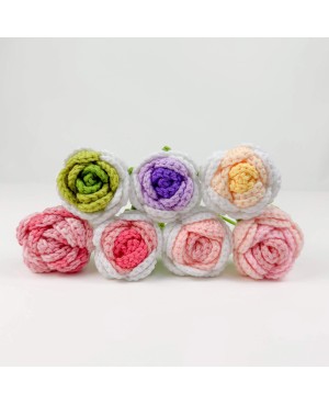 Crochet Flower Single Rose For Flower Arrangement Florist Bouquet Decoration DIY Gift 手工编织玫瑰花