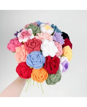 Crochet Flower Single Rose For Flower Arrangement Florist Bouquet Decoration DIY Gift 手工编织玫瑰花