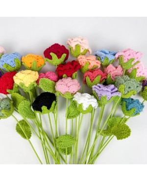 Crochet Flower Single Rose For Flower Arrangement Florist Bouquet Decoration DIY Gift 手工编织玫瑰花