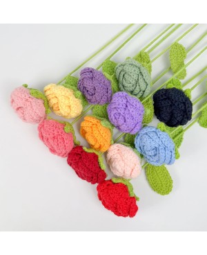 Crochet Flower Single Rose For Flower Arrangement Florist Bouquet Decoration DIY Gift 手工编织玫瑰花