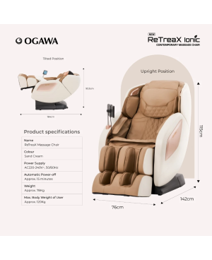 OGAWA RETREAX IONIC CONTEMPORARY MASSAGE CHAIR SAND CREAM (OG 5572)
