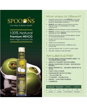 SPOONS Premium HEVCO Hot Extracted Virgin Coconut Oil 250ml (4x Higher Polyphenols)