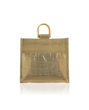 JP216 - Cane Handle – Jute Bag with Front Window – Jute Packaging – Wedding Gift Bag – Special