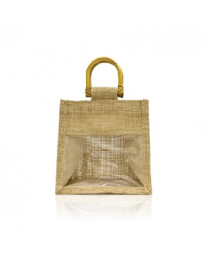 JP224 – Mini Window Jute Bag – Cane Handle – Wedding Gift