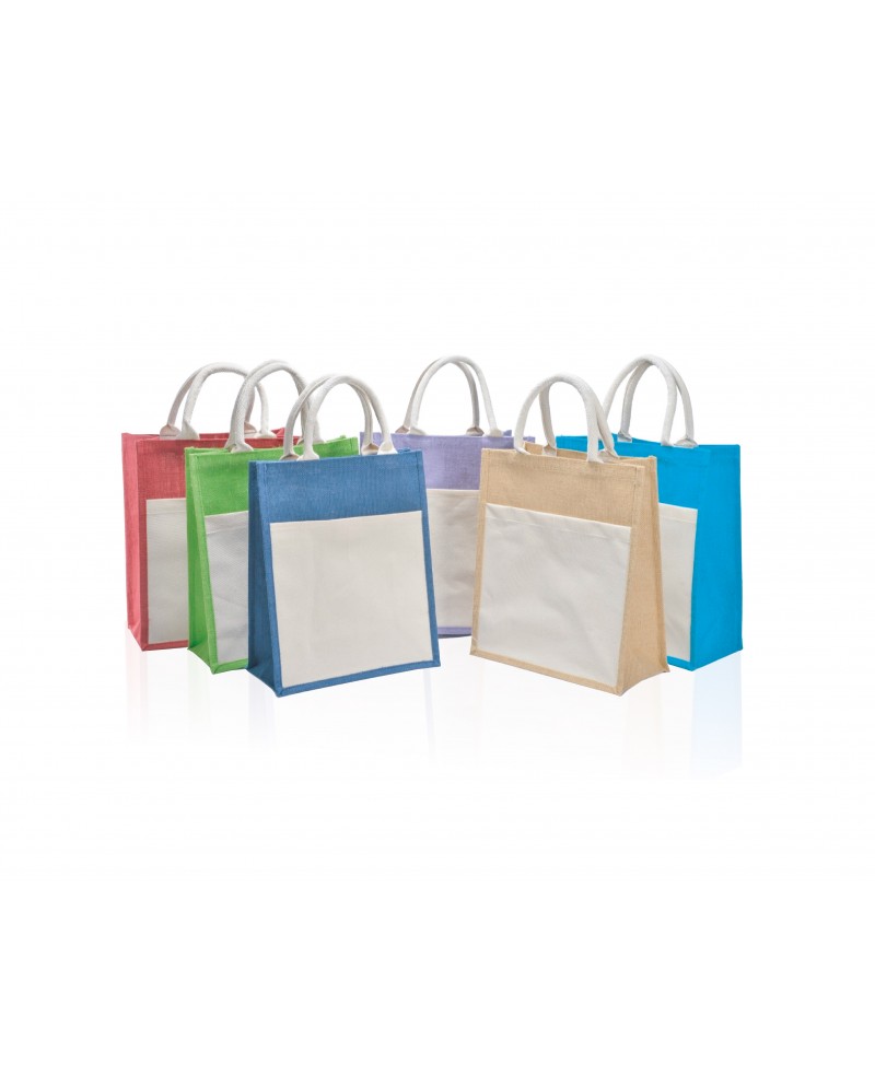 JR238 – Colourful Jute Bag with Canvas Pocket