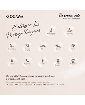 OGAWA RETREAX IONIC CONTEMPORARY MASSAGE CHAIR SAND CREAM (OG 5572)